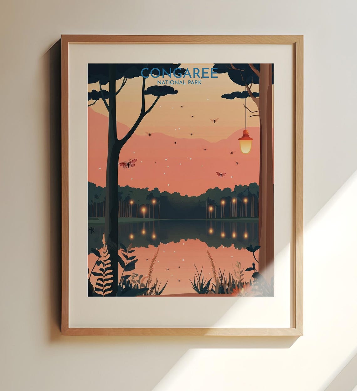 Congaree National Park Sunset Marsh Fireflies Lantern Art Poster