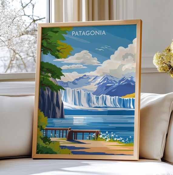 Patagonia Glacier Travel Poster With Andes Mountains Lake View