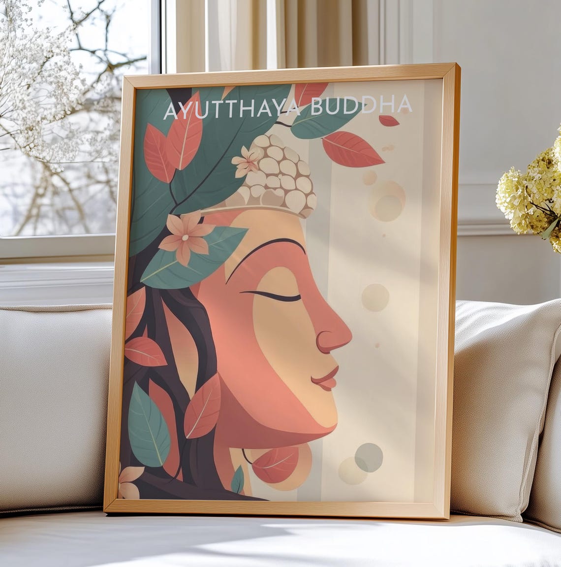 Ayutthaya Thailand Travel Art Wall Print Serene Buddha Illustration