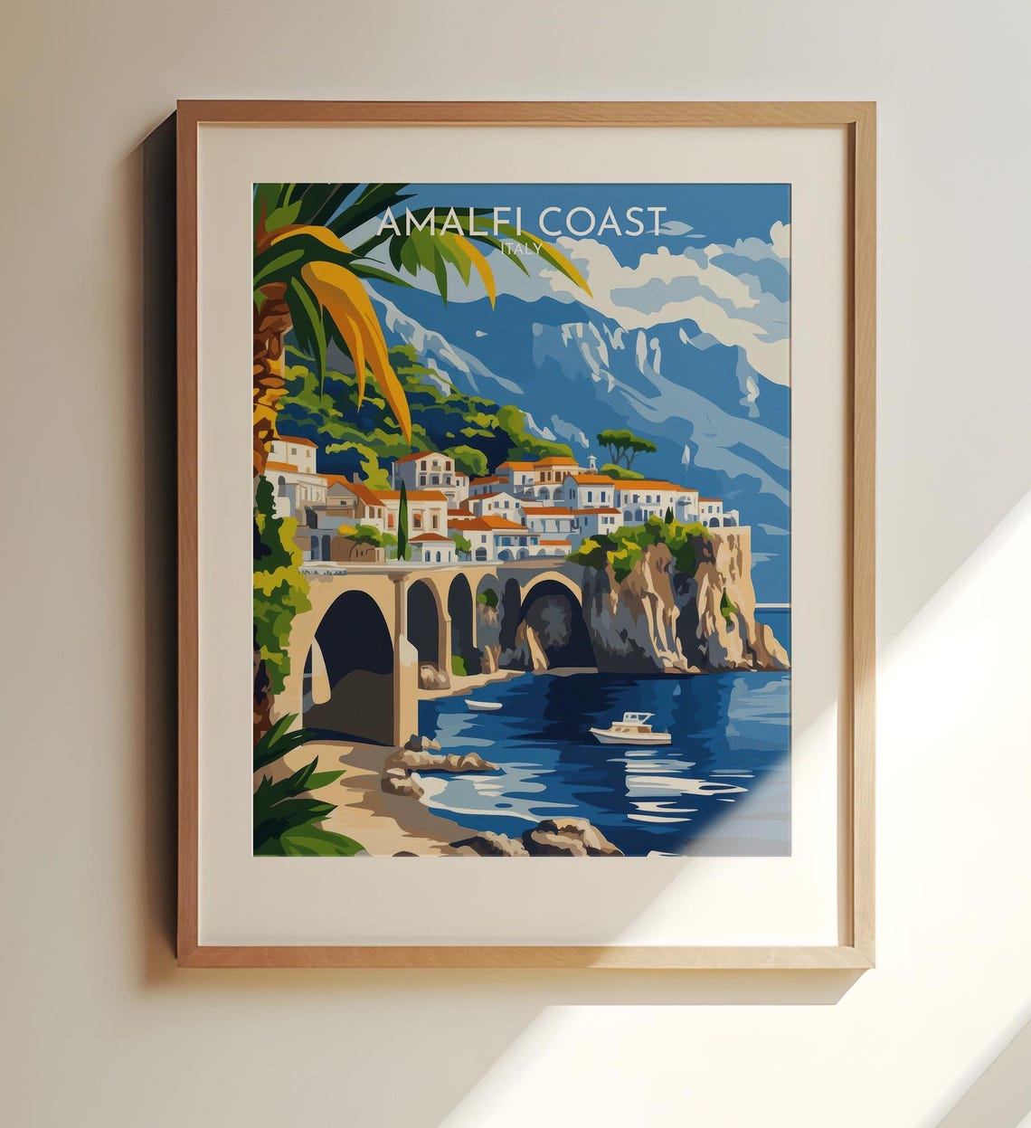 Amalfi Coast Italy Travel Poster Cliffside Village Sea Bridge Art