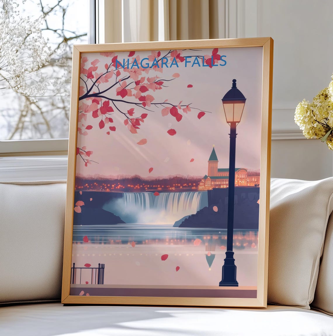 Niagara Falls Usacanada Wall Art Travel With Autumn Leaves And Scenic View