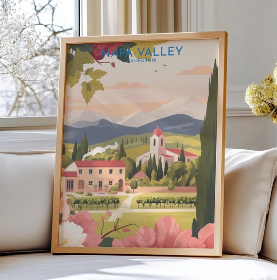 Napa Valley California Poster Vineyard Estate Rolling Hills Wine Art