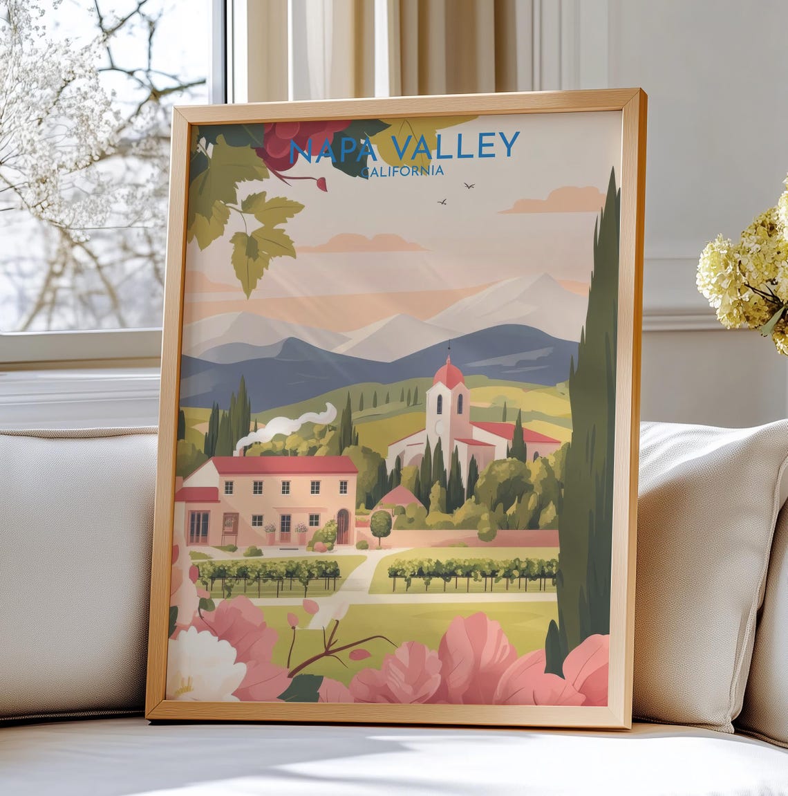 Napa Valley California Poster Vineyard Estate Rolling Hills Wine Art