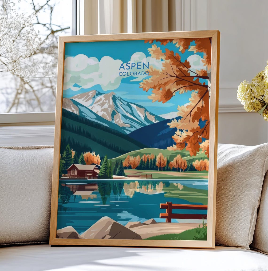 Aspen Colorado Lake Poster With Autumn Mountain Cabin Reflection