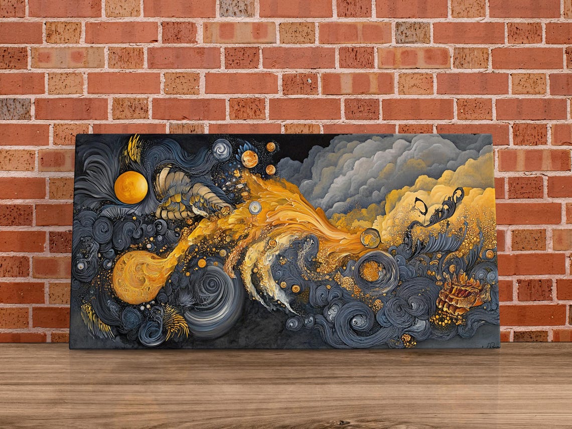 Golden Cosmic Waves Abstract Poster