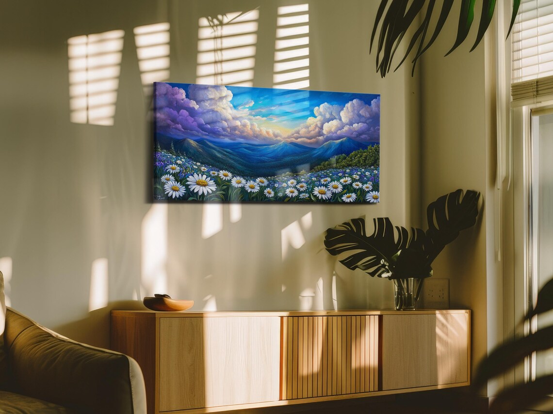 Twilight Daisy Panorama, Spring Floral Art Print - Image 4