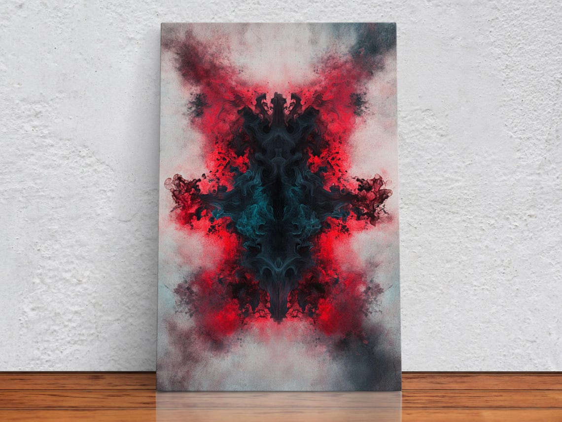 Abstract Red Ink Explosion Symmetrical Black Halo Art Poster