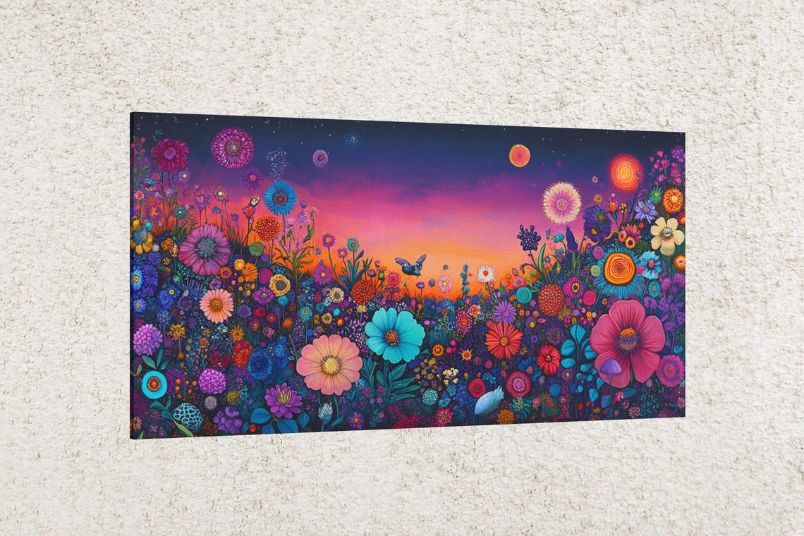 Wildflower Sunset Horizon Colorful Blooms Golden Sky Floral Art Poster - Image 2