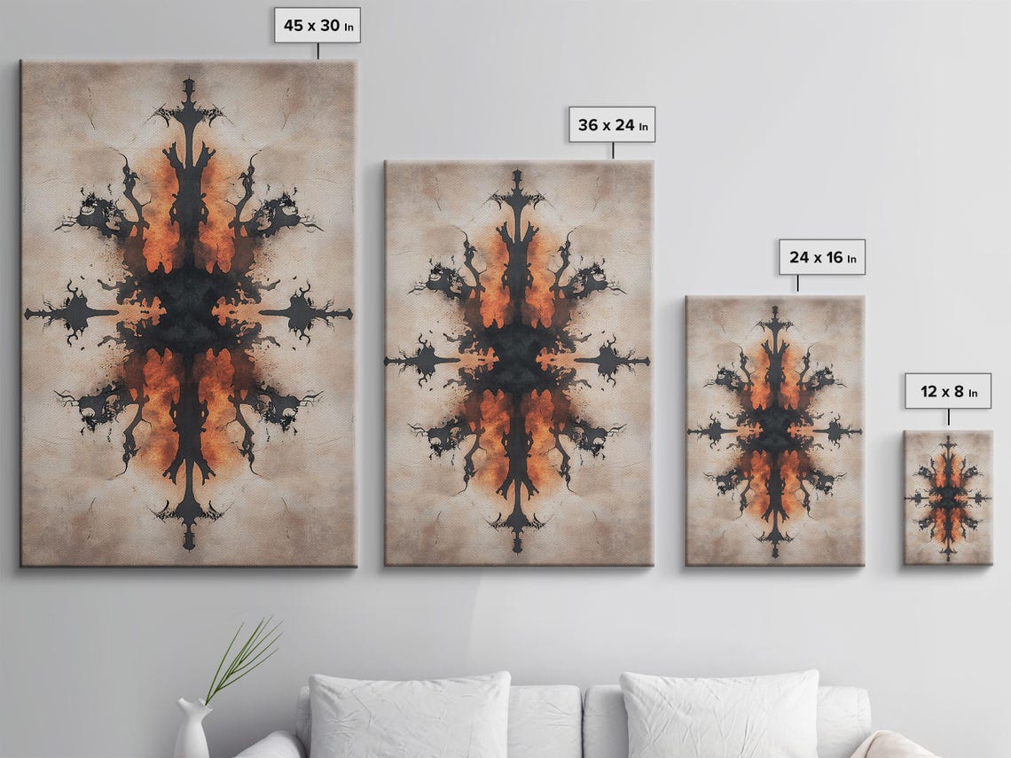 Fiery Symmetrical Inkblot Black Orange Rorschach Art Wall Poster - Image 3