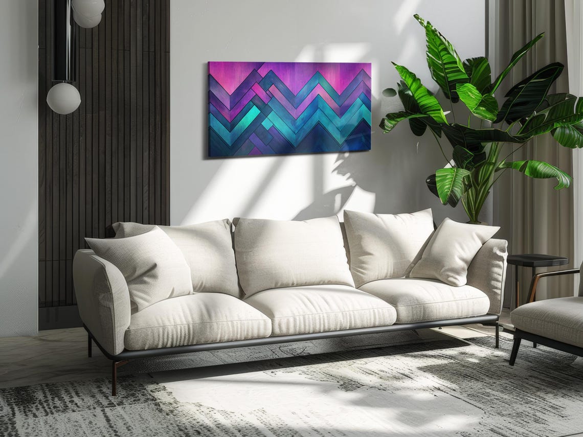 Vibrant Chevron Zigzag Purple Teal Gradient Geometric Art Poster - Image 3