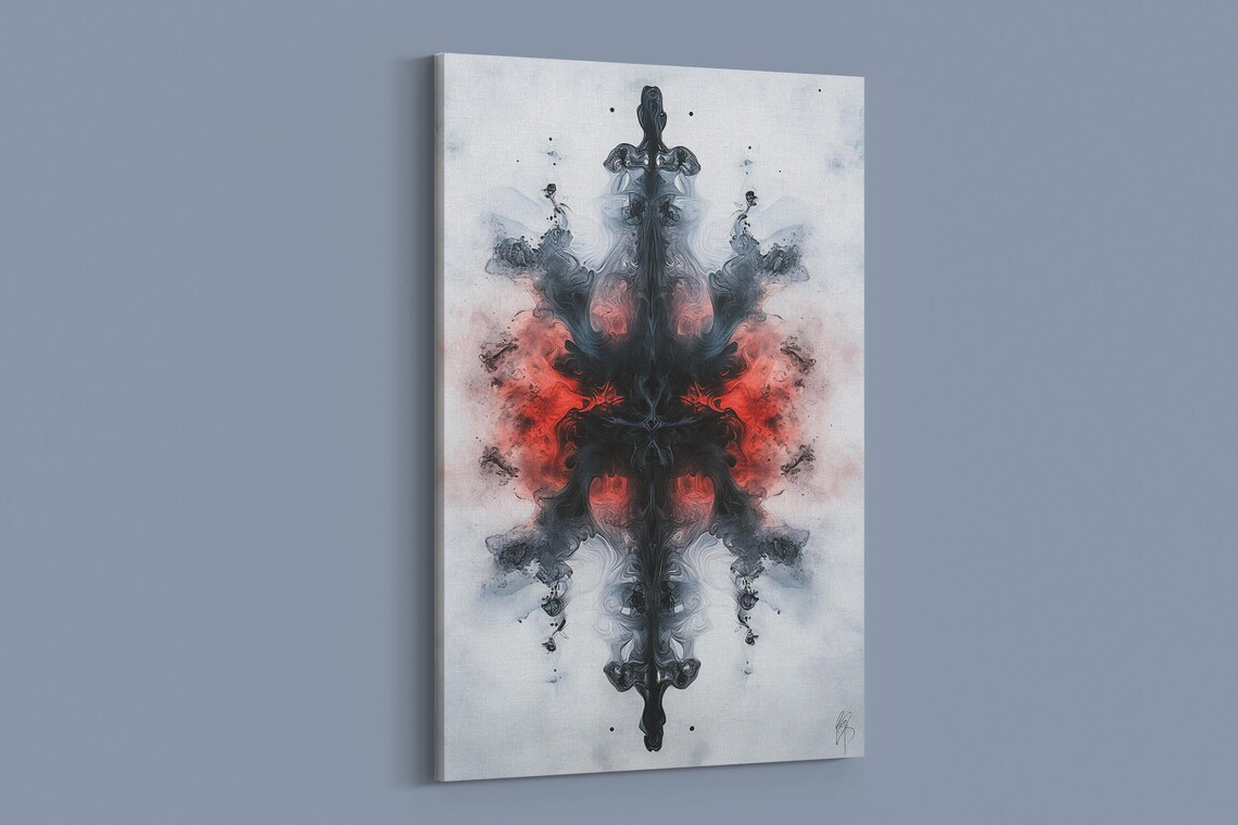 Monochrome Red Ink Symmetry Abstract Art Print - Image 2