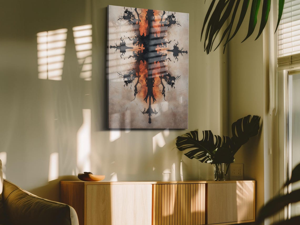 Fiery Symmetrical Inkblot Black Orange Rorschach Art Wall Poster - Image 4