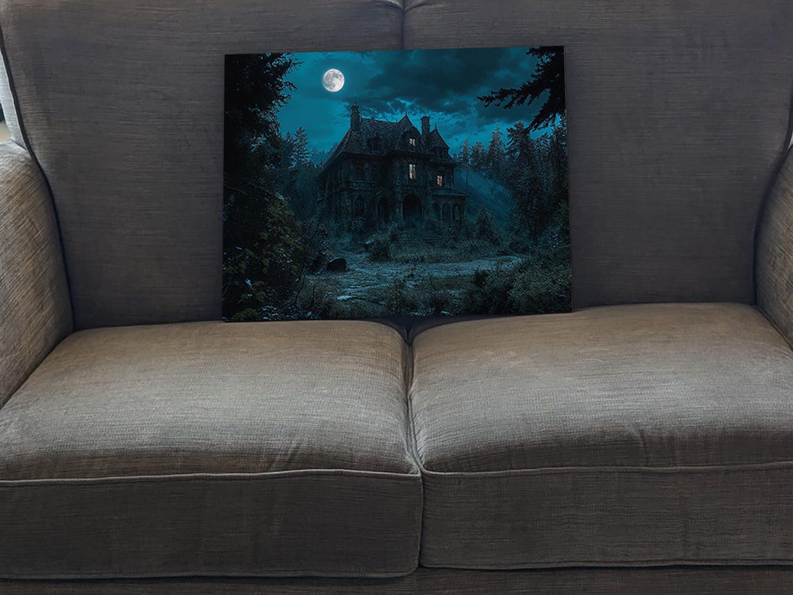 Abandoned Haunted Mansion Full Moon Night Dark Forest Spooky Poster - Image 5