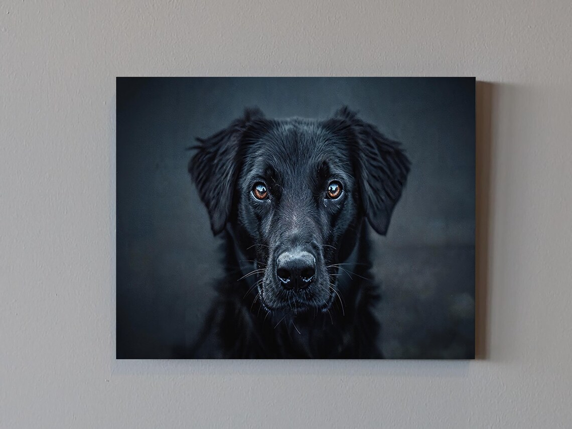 Black Dog Portrait Close Up Soulful Eyes Dark Background Print