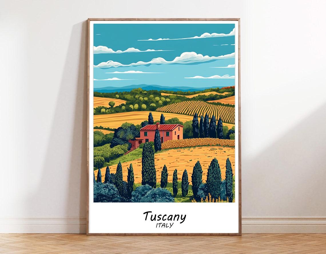 Tuscany Italy Rolling Hills Cypress Farmhouse Landscape Poster