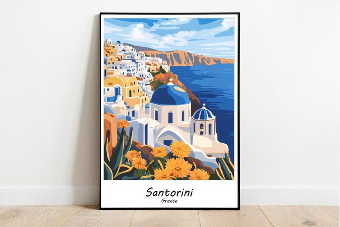 Santorini Greece Travel Poster Santorini Greece Wall Art Santorini Greece Travel Art Santorini Travel Gif Greece Travel Wall Art - Image 2