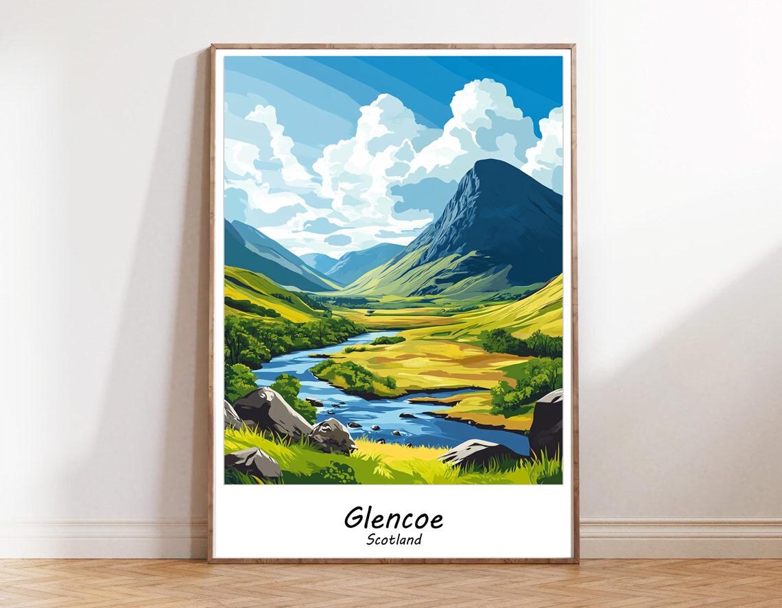 Glencoe Scotland Green Valley Loch Mountain Landscape Poster - Image 2