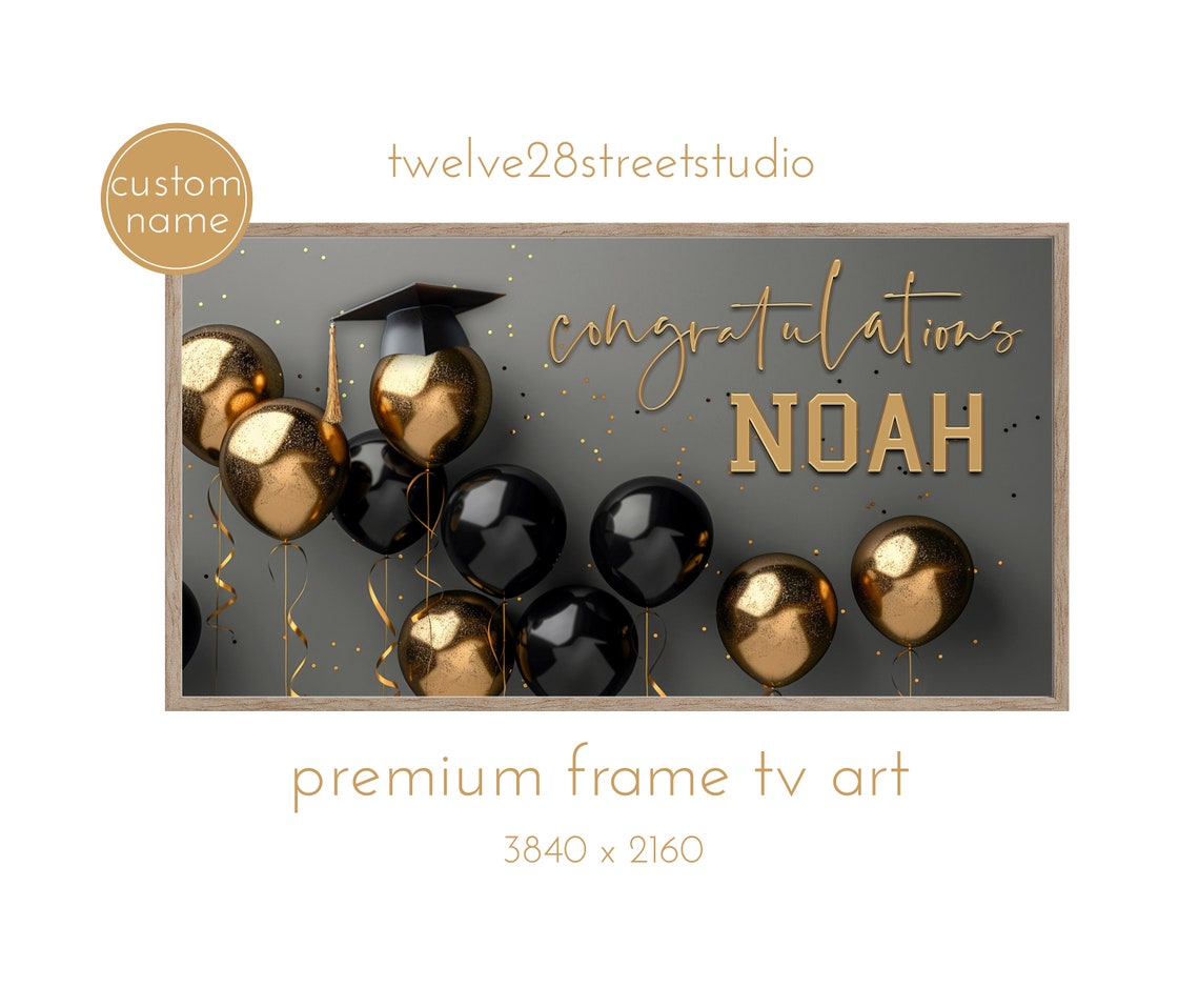 Personalized Congratulations Noah Black Gold Balloons Graduate Poster