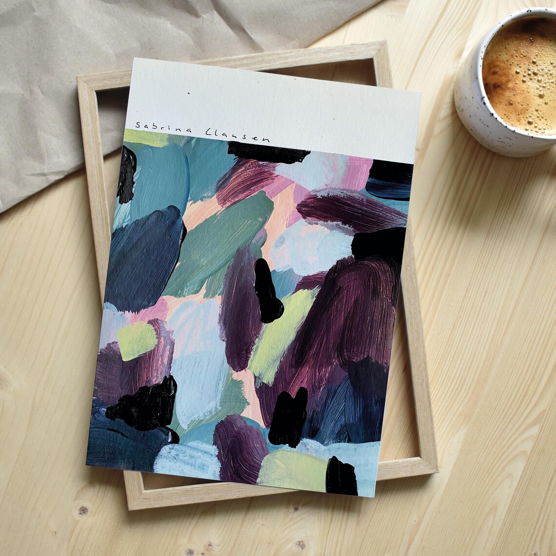 Sabrina Clausen Dark Plum Navy Teal Pink Abstract Brushstroke Wall Art - Image 3