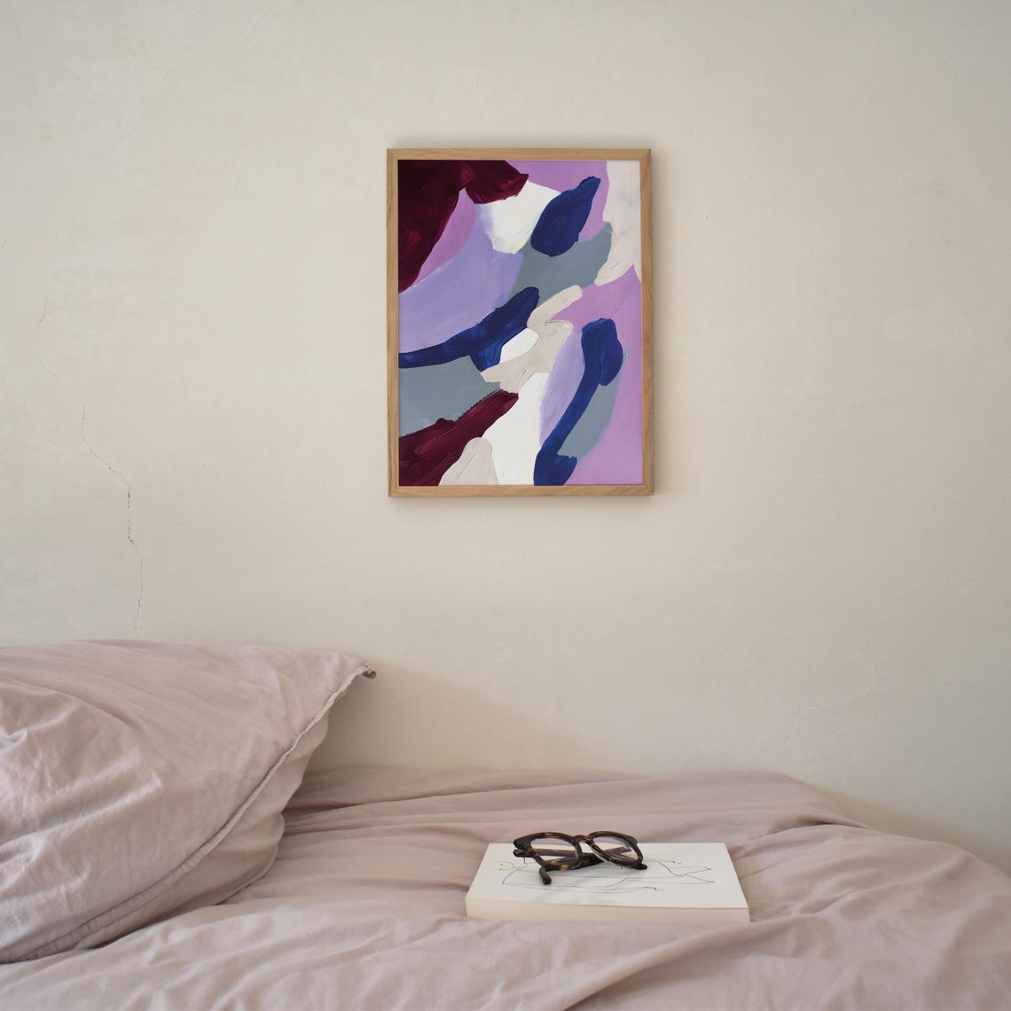 Bold Burgundy Navy Cream Lavender Abstract Brushstroke Wall Art - Image 2