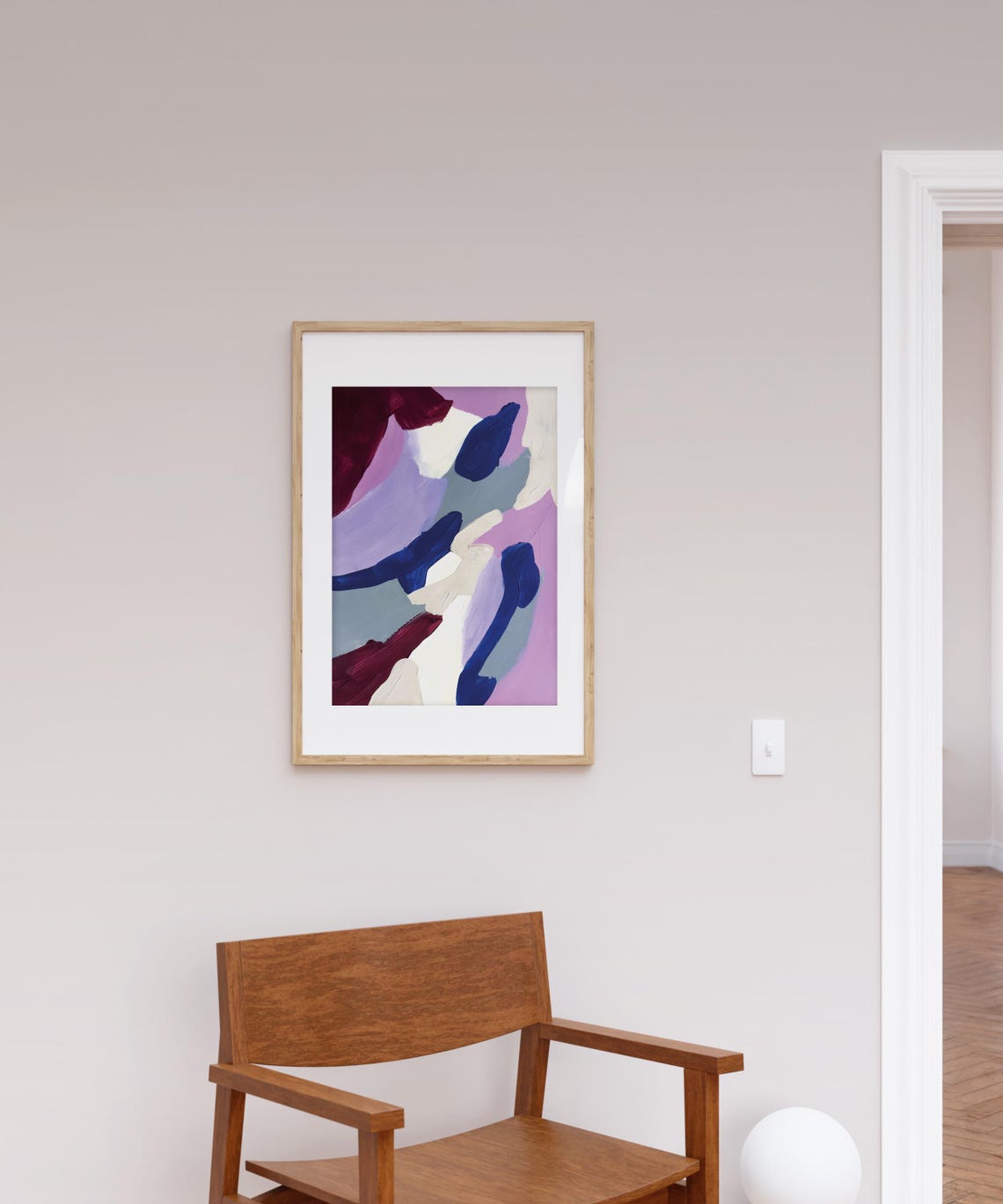 Bold Burgundy Navy Cream Lavender Abstract Brushstroke Wall Art - Image 3