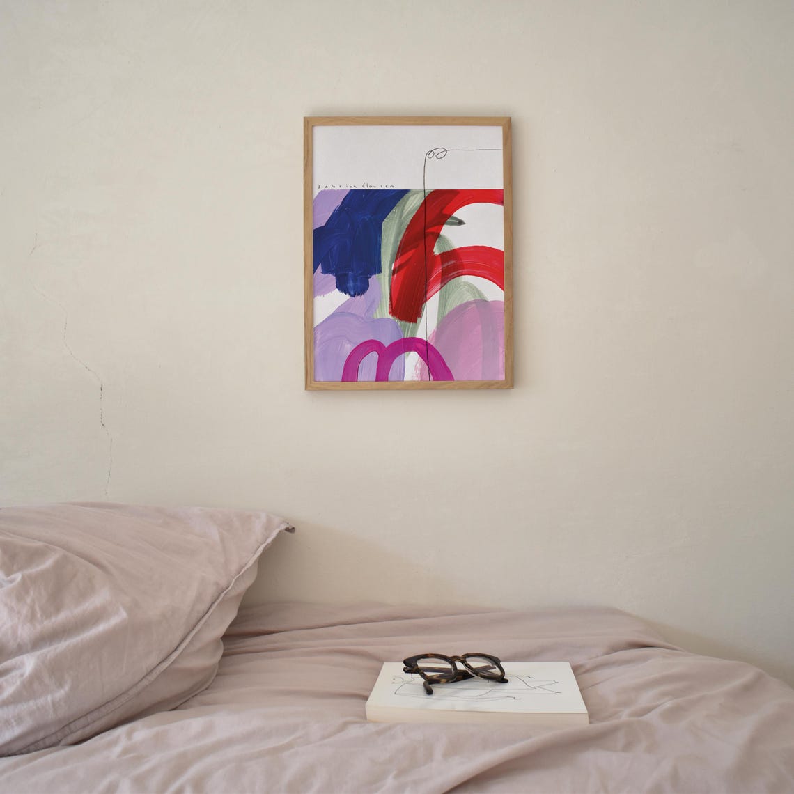 Sabrina Clausen Cobalt Blue Red Arched Abstract Brushstroke Wall Art - Image 4