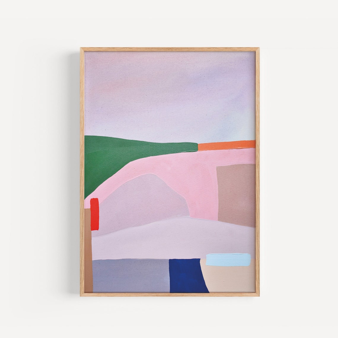 Pastel Green Pink Lavender Abstract Hills Landscape Wall Art - Image 5