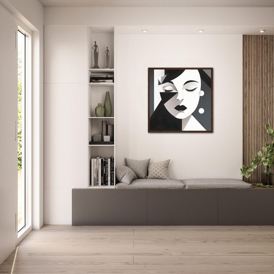 Monochrome Geometric Woman Portrait Modern Minimalist Art Poster - Image 2