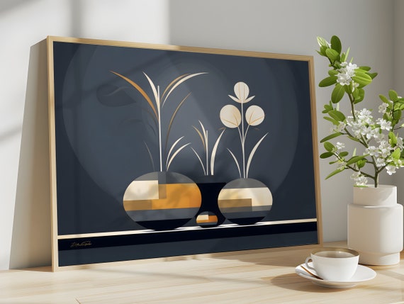 Minimalist And Geometric Flower Poster Anthracite Gray Floral Poster Winter Colorimetry Large Size Wall Decoration Without Frame
