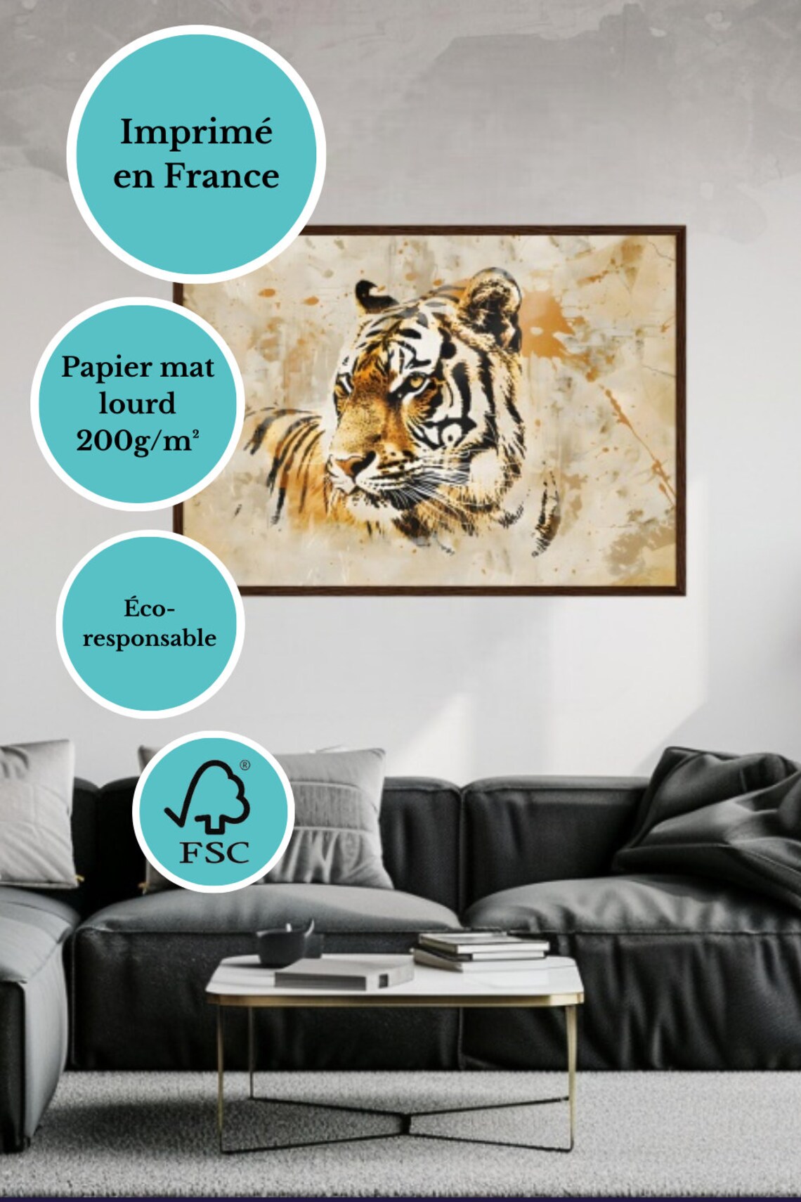 Tiger Head Portrait Sepia Grunge Wild Animal Jungle Art Poster - Image 4