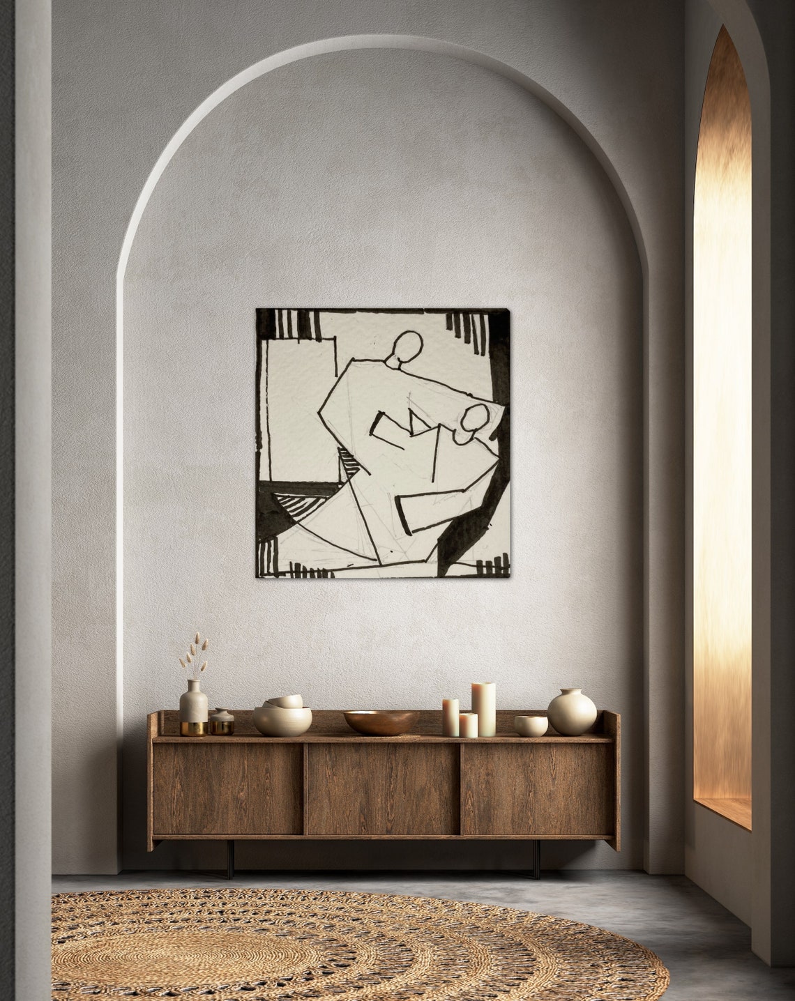 Good Samaritan Black and White Abstract Cubist Line Art Poster - Image 4