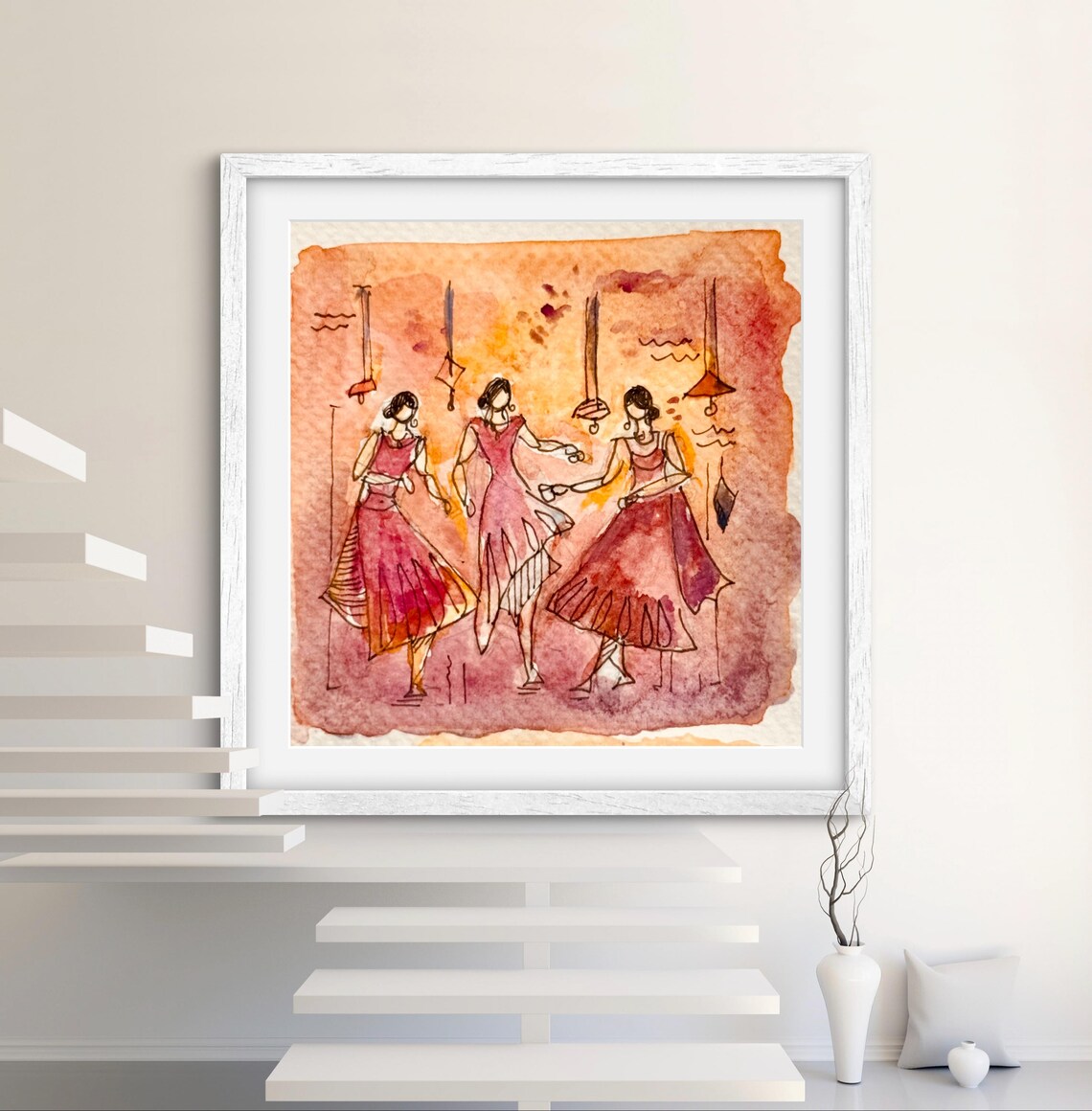 Conversations Afternoon Tea Party Watercolor Women Dancing Art Poster