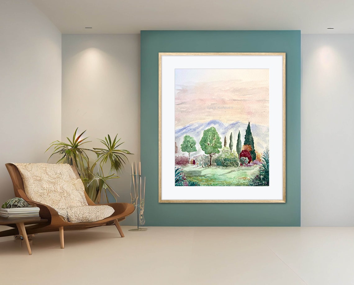 Dawn in the Blue Ridge Watercolor Misty Mountain Landscape Art Poster - Image 3