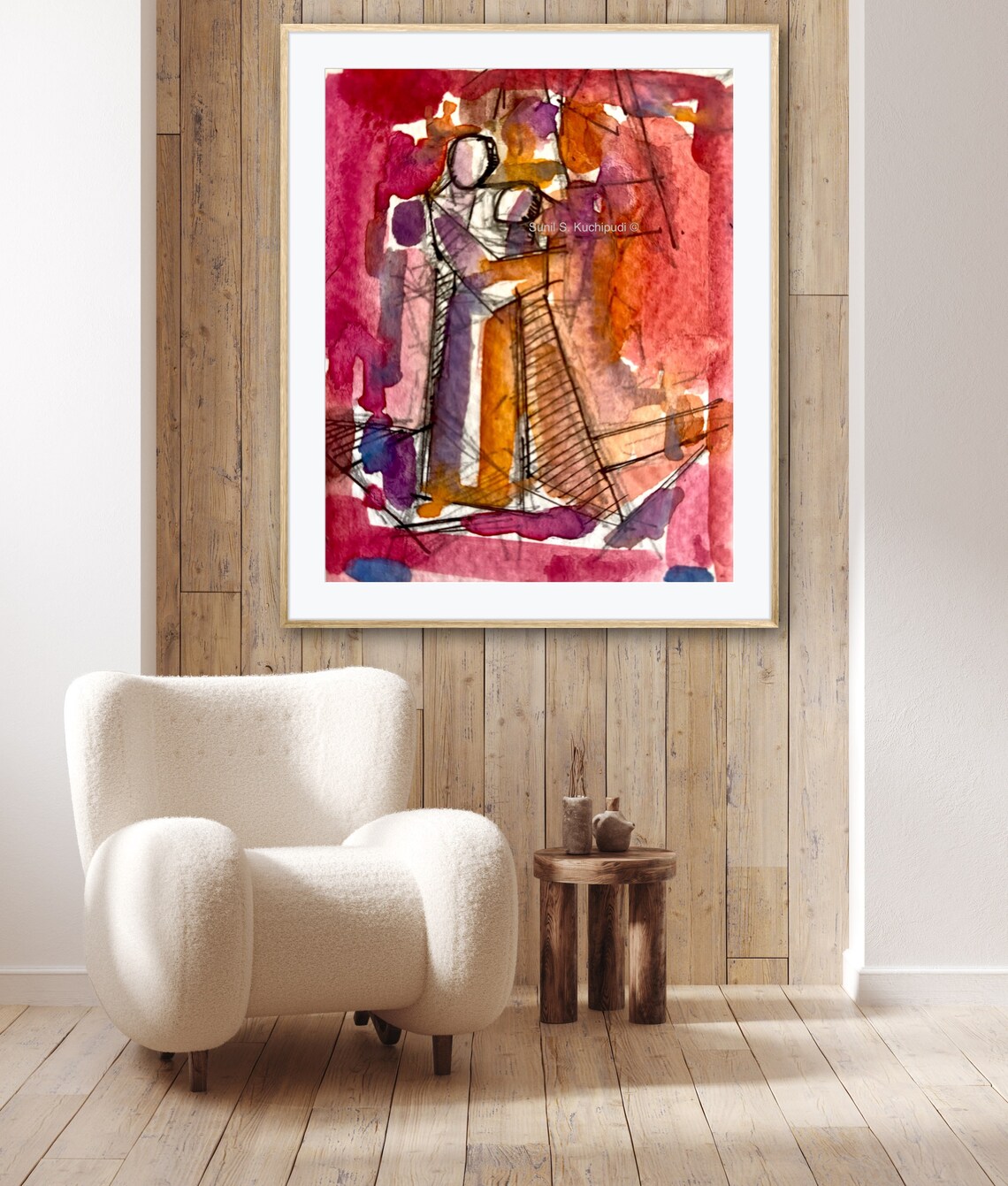 The Embrace Abstract Watercolor Warm Red Orange Couple Art Poster - Image 2