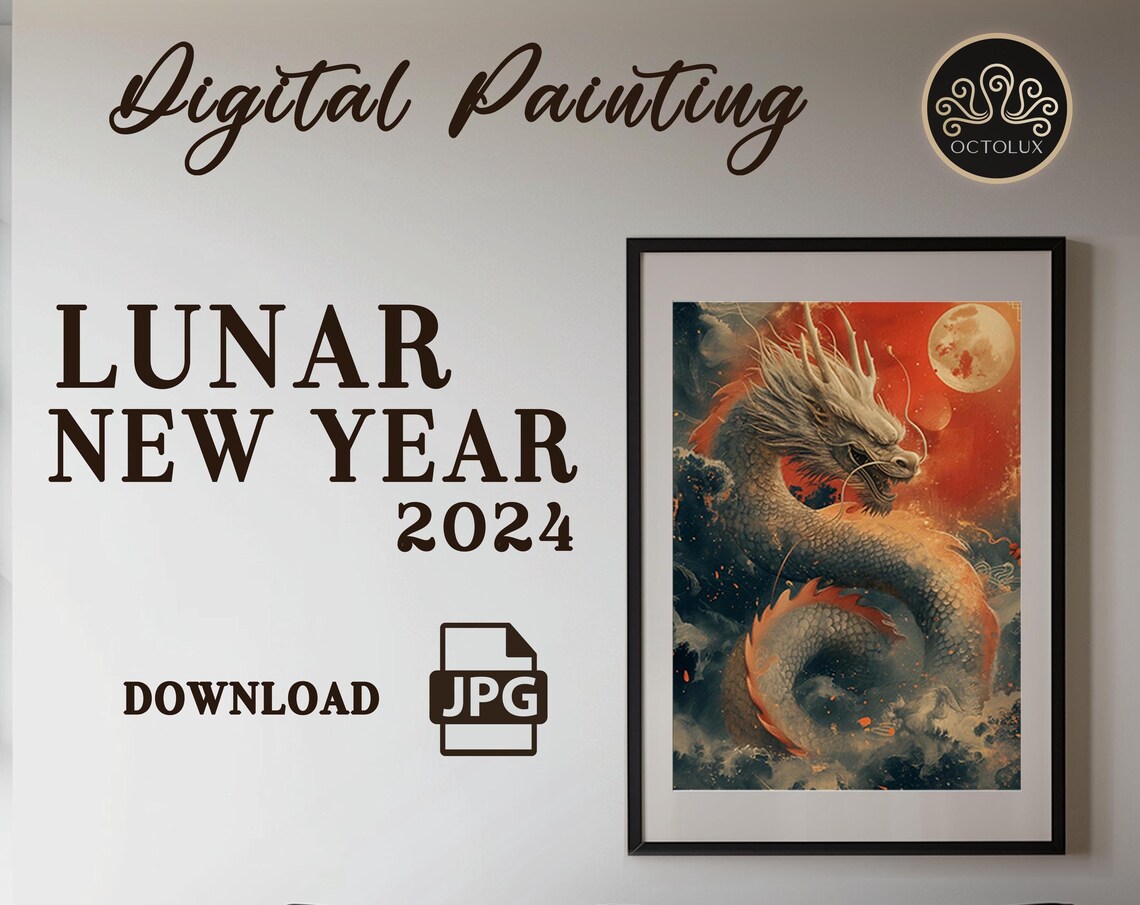 Chinese Dragon Red Sunset Full Moon Year Of The Dragon Art Poster
