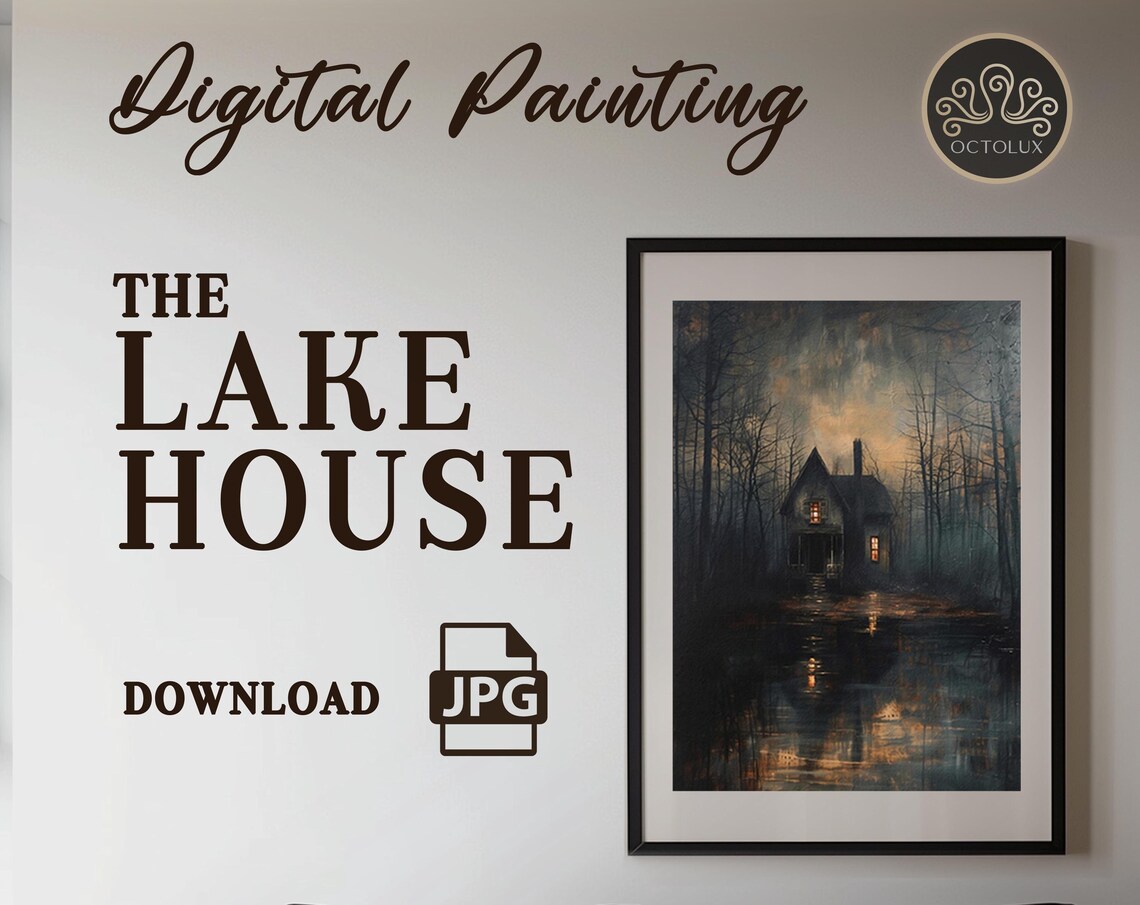 Haunted Lake House, Scenic Halloween Art Print
