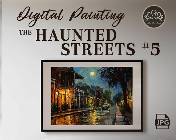 New Orleans Haunted Streets Night Rain French Quarter Oil Painting Poster