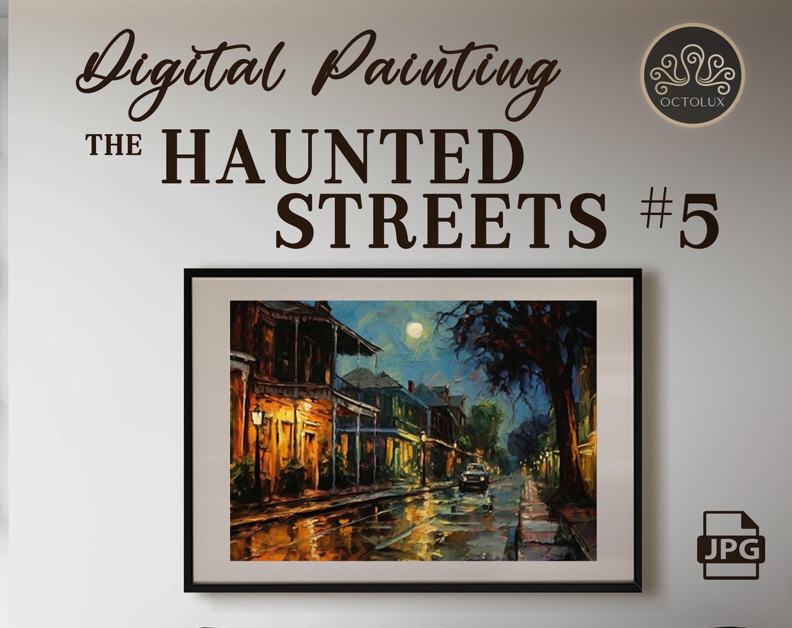 New Orleans Haunted Streets Night Rain French Quarter Oil Painting Poster