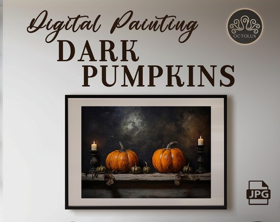 Dark Moody Pumpkins And Candles Still Life Halloween Fall Wall Art Print