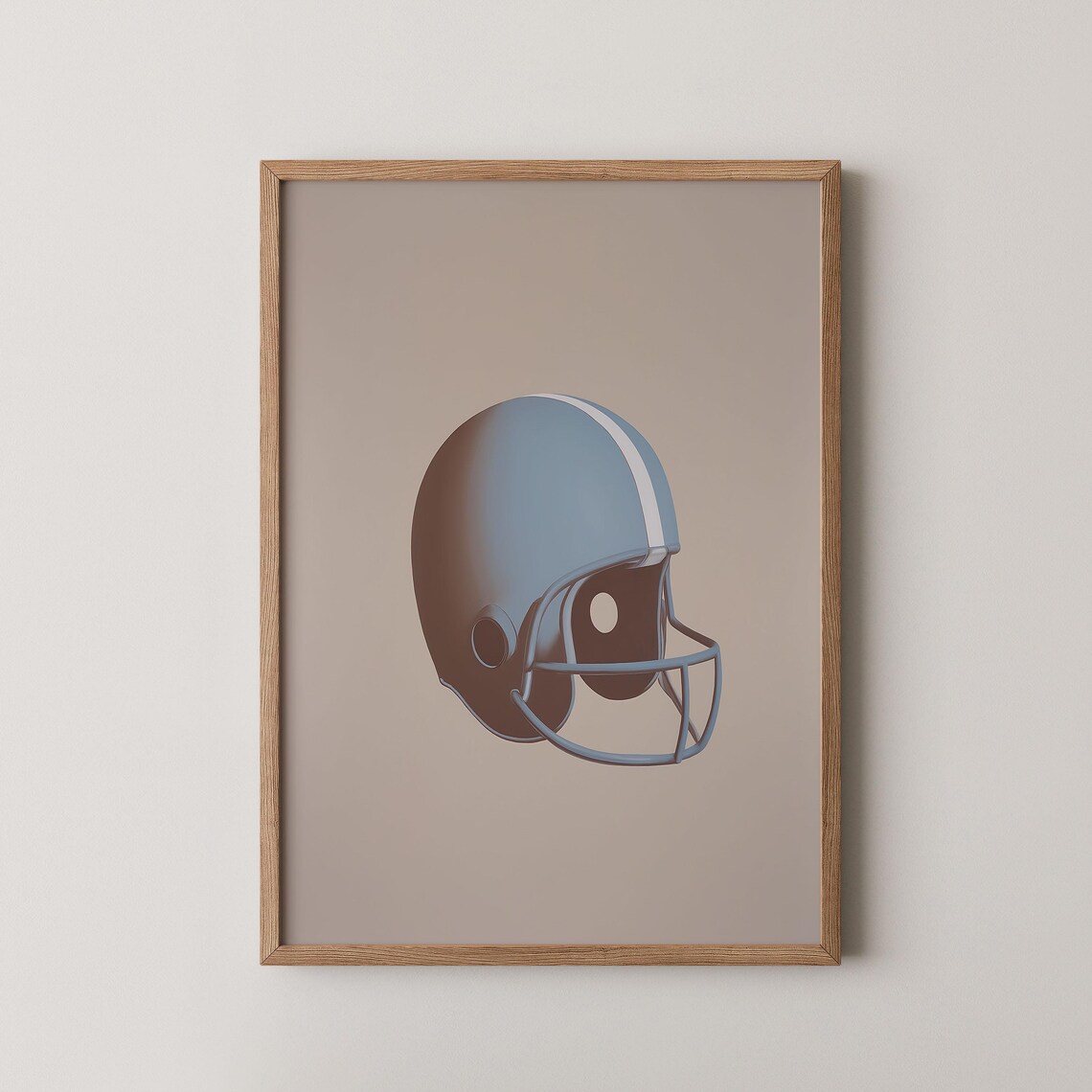 Vintage Blue Football Helmet Neutral Beige Minimalist Sports Poster
