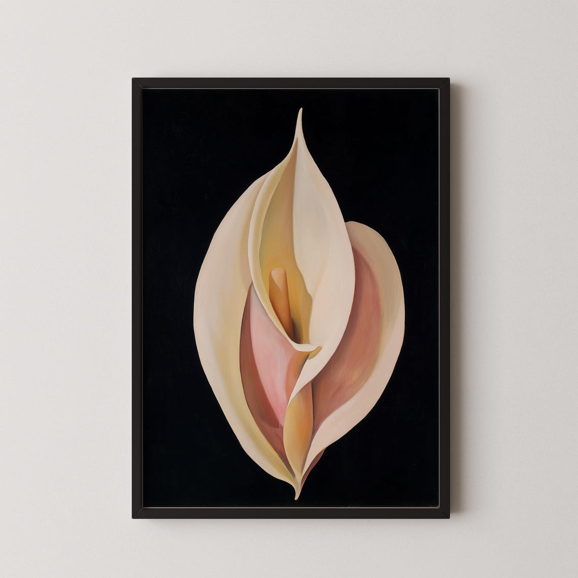 Georgia O'Keeffe Style Cream Calla Lily Black Ground Art Poster
