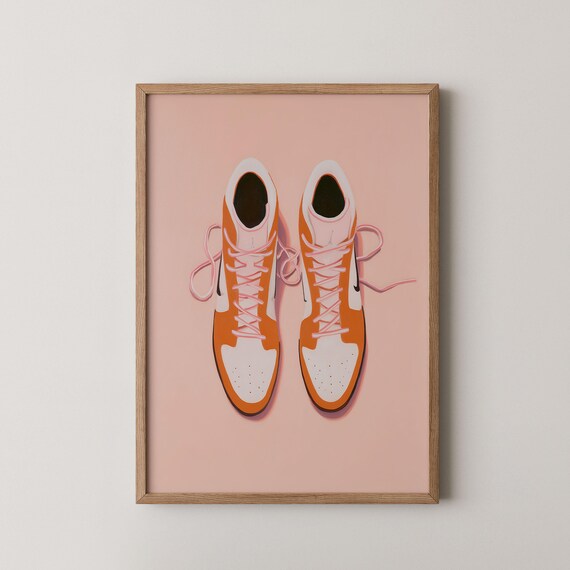 Pink Orange Nike High Top Sneakers Minimal Sneakerhead Poster