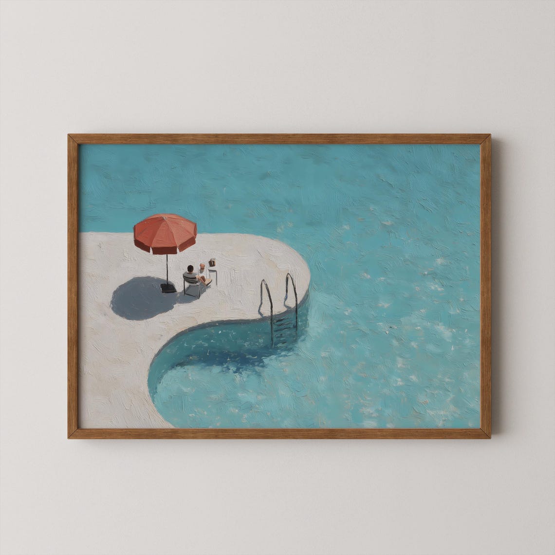 Aerial Swimming Pool Red Umbrella Minimalist Summer Resort Art Poster