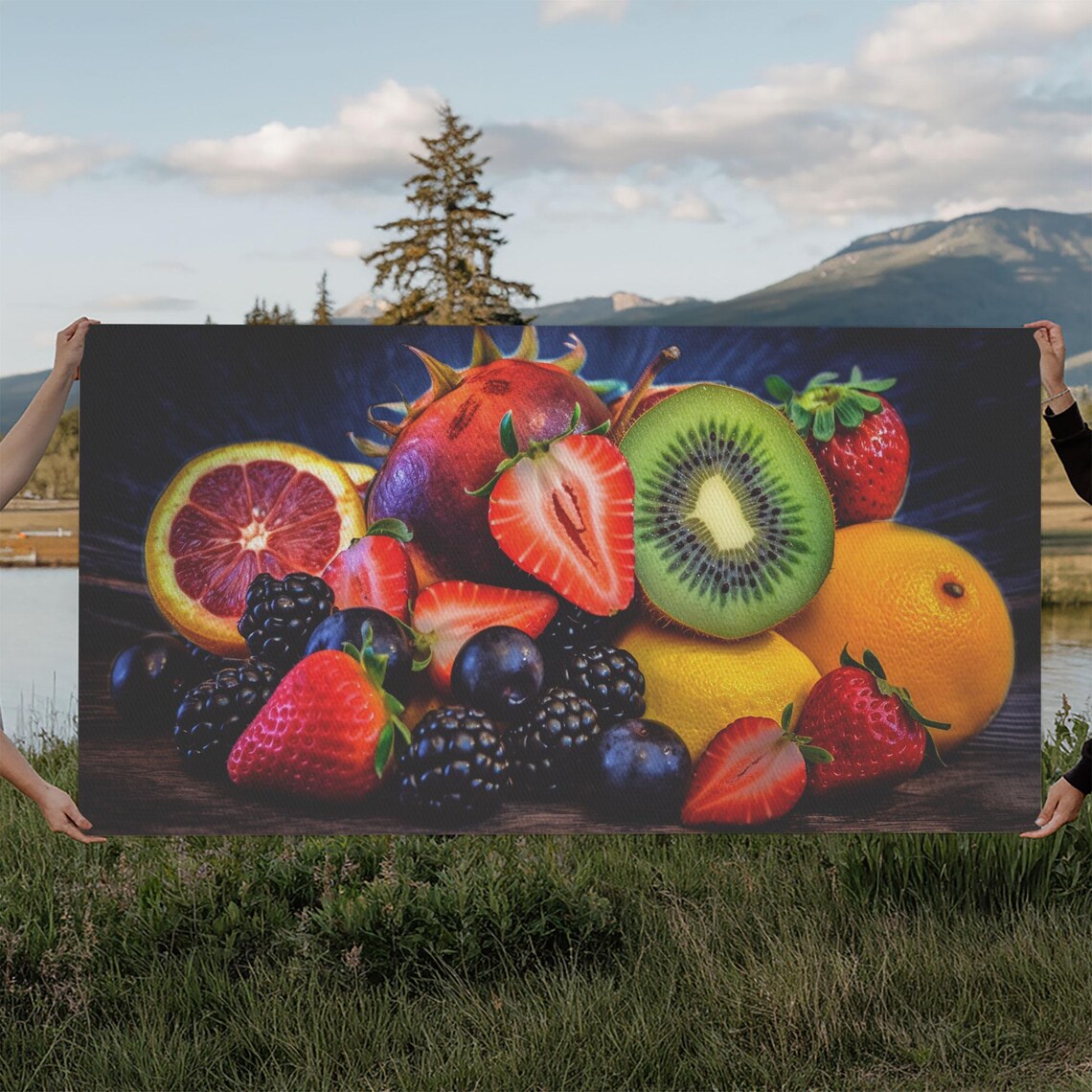 Fruits Wall Art Food Art Berries Kiwi Orange Kitchen Wall Decor Panoramic Wall Decor Print Wall Art Framed Art