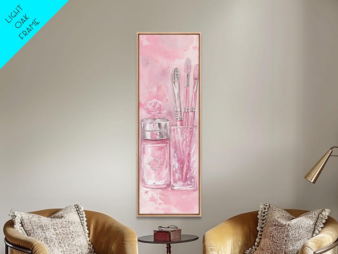Pink Makeup Brushes Perfume Bottle Watercolor Vanity Art Poster - Image 2