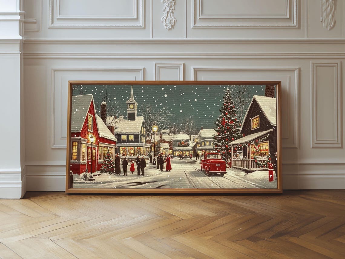 Funky Christmas Village Wall Art Oil Painting Print Christmas Home Decor Christmas Art Ready To Hang Painting Christmas Painting - Image 6