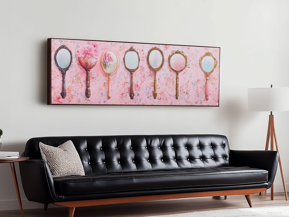 Antique Hand Mirrors Pink Floral Vintage Glam Vanity Wall Art - Image 5