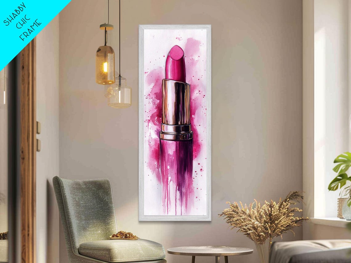 Bold Magenta Lipstick Watercolor Beauty Makeup Dramatic Wall Art - Image 3