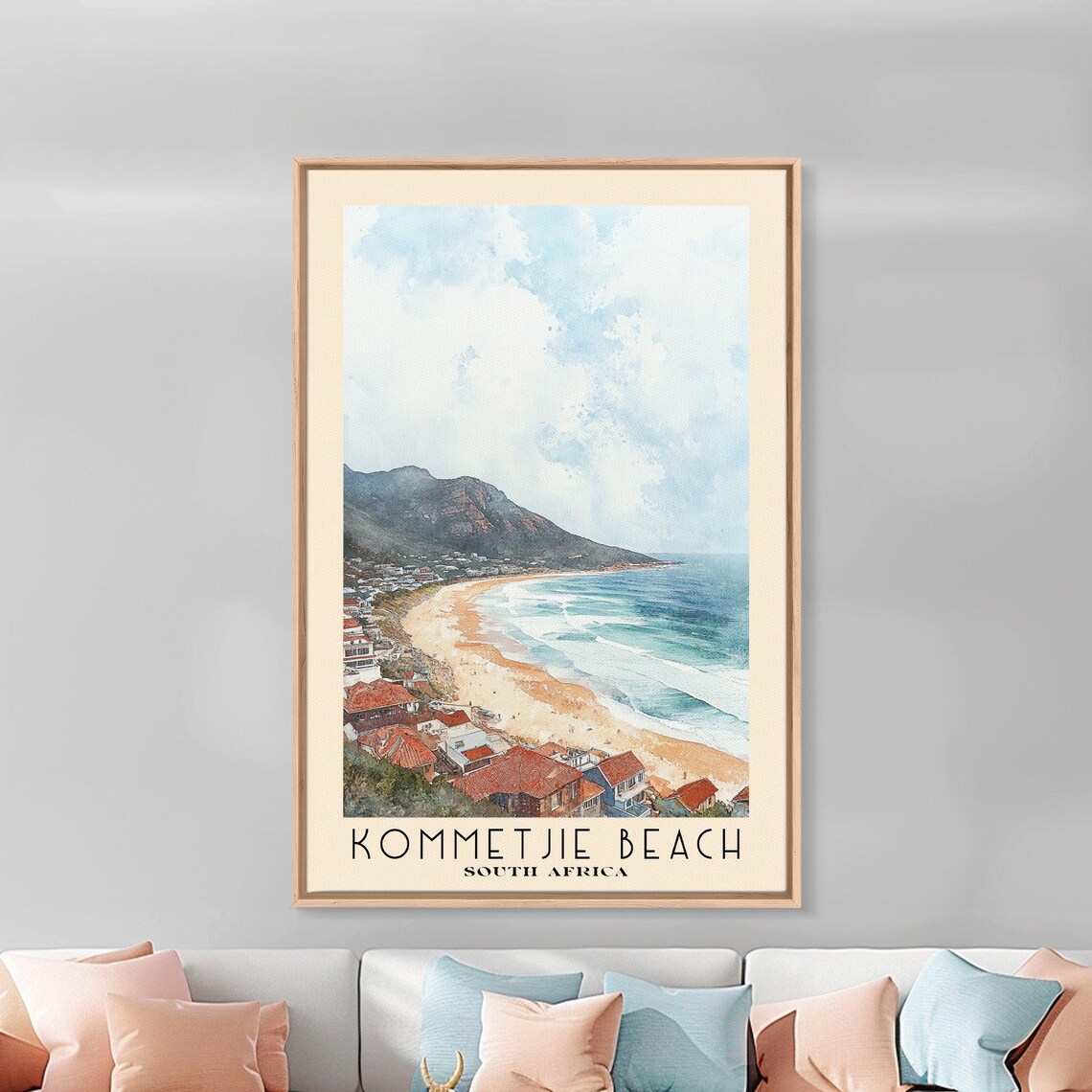 Kommetjie Beach South Africa Surf Town Mountain View Watercolor Poster - Image 3
