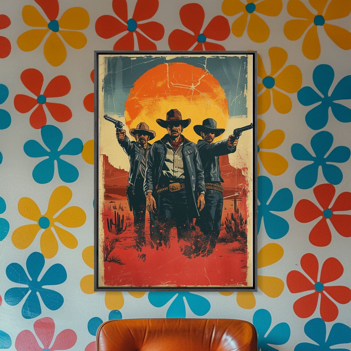 Three Cowboys Revolvers Desert Sunset Vintage Western Style Poster - Image 5